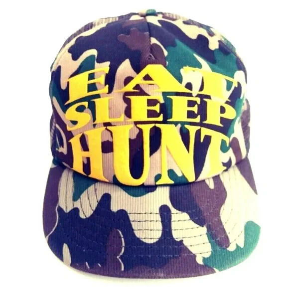 Hunters Camo Truckers Hat EAT SLEEP HUNT Adjustable Snapback Mesh Sides Back - Picture 2 of 6